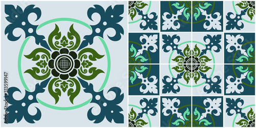 Seamless Thai applied art patterns. Tile style for modern wall and floor decoration.