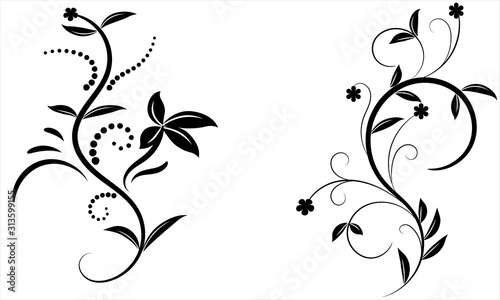 Floral ornament elements design, floral swirl design, illustration with black flower decoration  for wedding cards, vector eps10