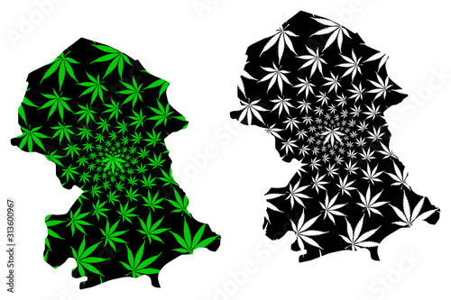 Nord Region (Regions of Burkina Faso, Burkina Faso) map is designed cannabis leaf green and black, Nord map made of marijuana (marihuana,THC) foliage....