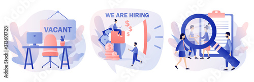 We are Hiring. Recruitment and headhunting agency. Jobs concept. Modern flat cartoon style. Vector illustration on white background