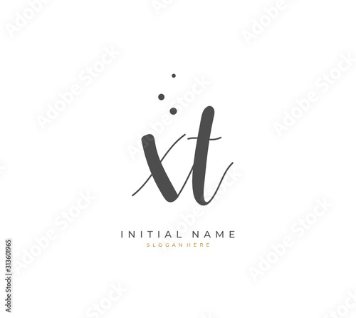 Handwritten initial letter X T XT for identity and logo. Vector logo template with handwriting and signature style.