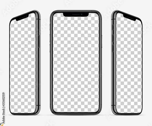 3D Smartphone screen mockup. Smartphone  Black color in three planes vith blank screen for your design. Vector illustration EPS10	