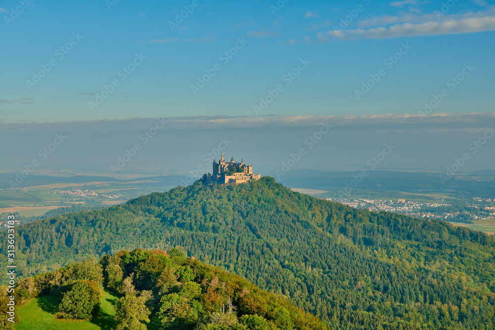 Fototapeta premium Hilltop Hohenzollern Castle on mountain top in Germany
