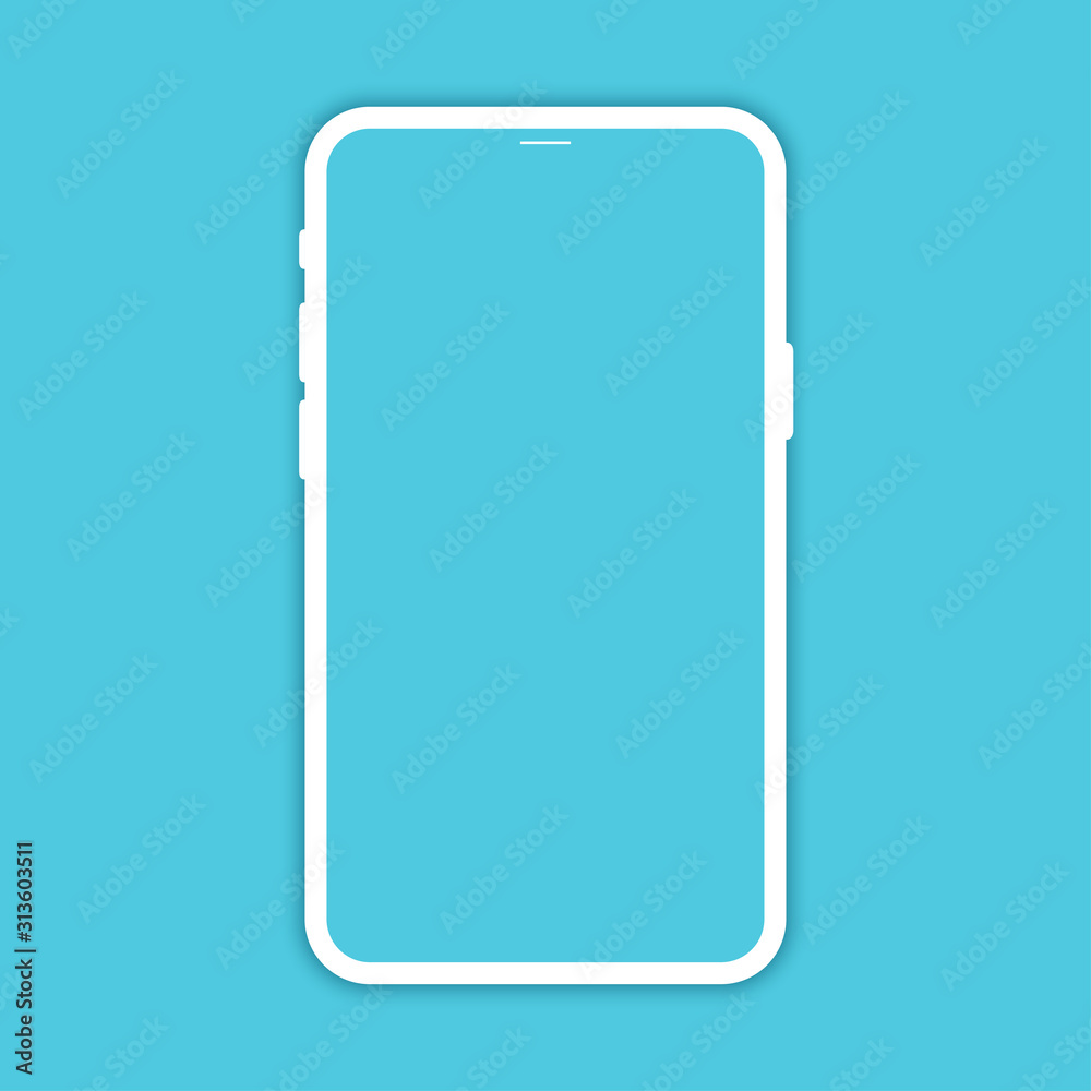 White Phone Mockup with blank screen, isolated on Blue background. Smartphone with shadow vector icon. New version of soft clean white mobile phone. Vector White Phone Mockup with blank screen, isolated on Blue background. Smartphone with shadow vector icon. New version of soft clean white mobile phone. Vector