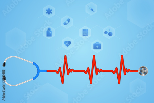 A stethoscope with a heart beat. Illustration