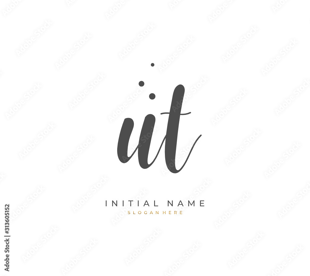 Handwritten initial letter U T UT for identity and logo. Vector logo template with handwriting and signature style.