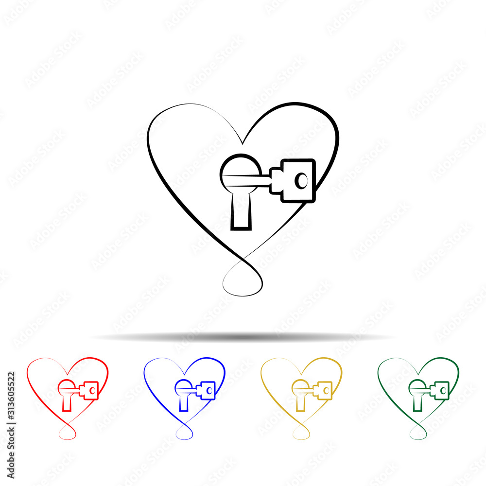 heart with lock and key multi color style icon. Simple thin line, outline vector of wedding icons for ui and ux, website or mobile application heart with lock and key multi color style icon. Simple thin line, outline vector of wedding icons for ui and ux, website or mobile application