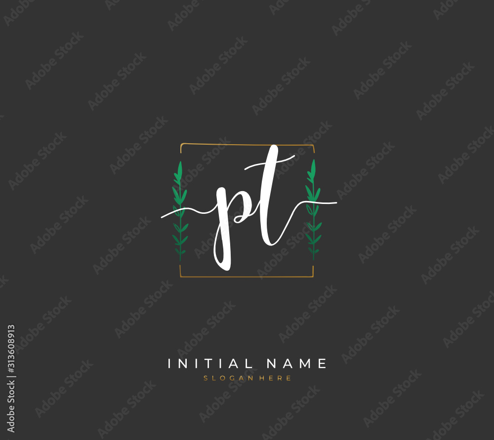 Handwritten initial letter P T PT for identity and logo. Vector logo template with handwriting and signature style. Handwritten initial letter P T PT for identity and logo. Vector logo template with handwriting and signature style.