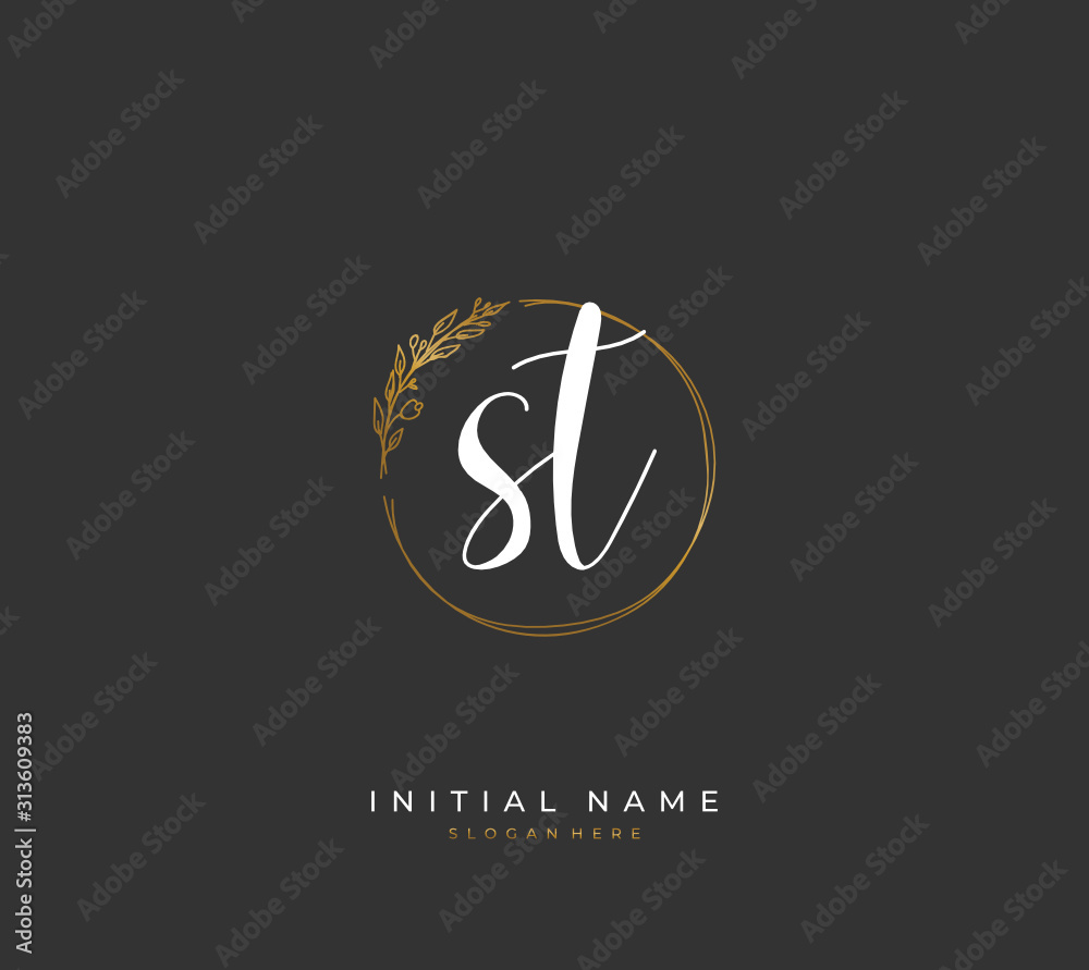 Handwritten initial letter S T ST for identity and logo. Vector logo template with handwriting and signature style. Handwritten initial letter S T ST for identity and logo. Vector logo template with handwriting and signature style.