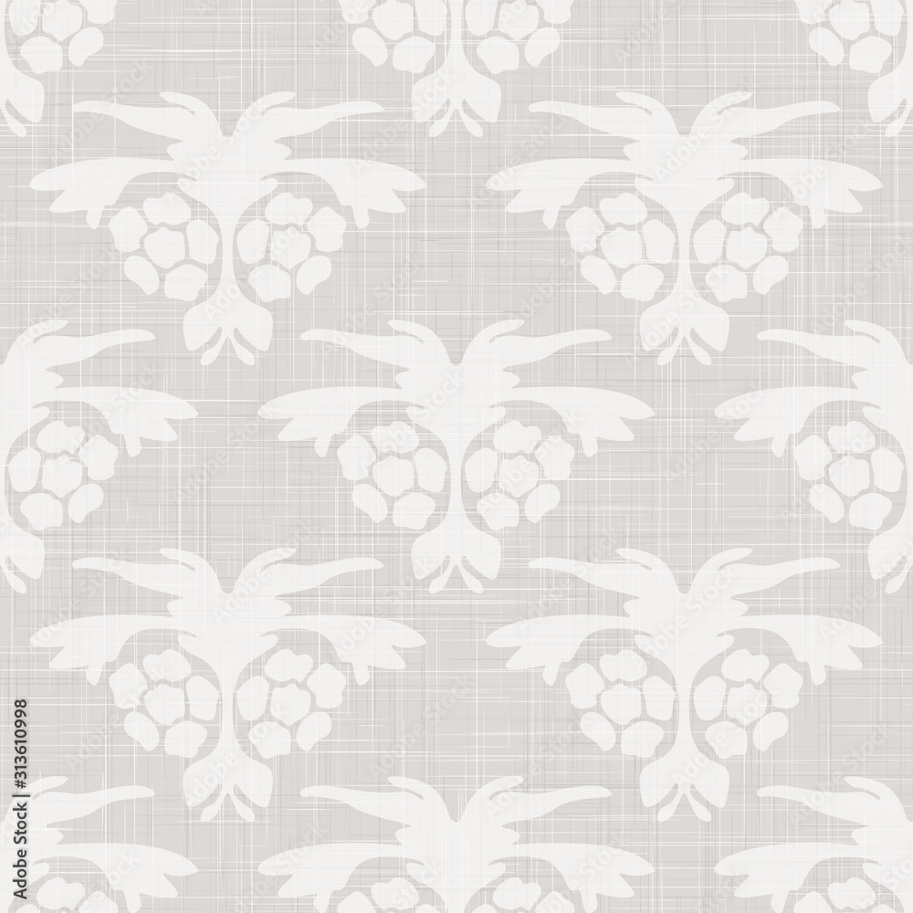 Gray french linen texture background printed with white floral motif.  Natural ecru antique medallion seamless pattern. Woven foulard paisley in  farmhouse country style. Vintage damask textile decor. Stock Vector | Adobe  Stock