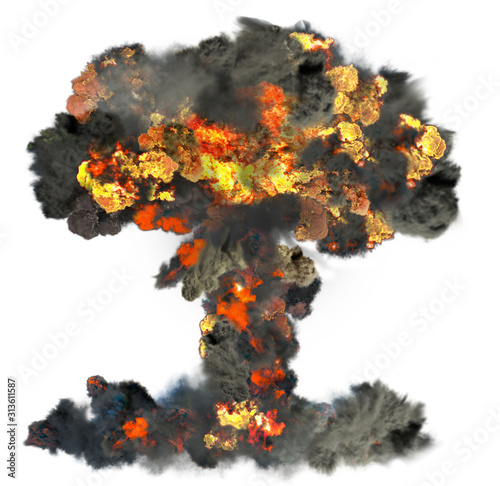 Canvas Print big nuclear explosion on white background