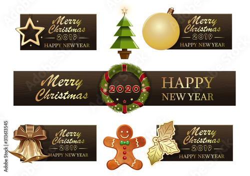 Set of Christmas symbols for the New Year 2020. Collection of christmas banners. Vector illustration