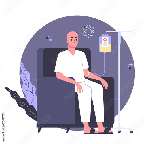 Patient suffer from cancer disease. Male character oncology patient
