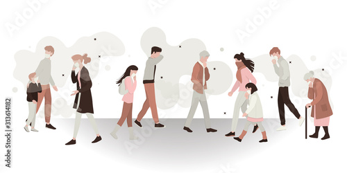 Air pollution and dirty environment danger concept. People wearing mask