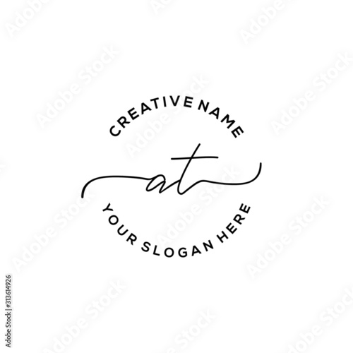 Initial letter AT Signature handwriting Logo Vector	 photo