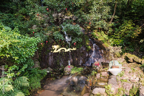 A waterfall with a dragon sculpture in Pokfulam Village, Hong Kong photo