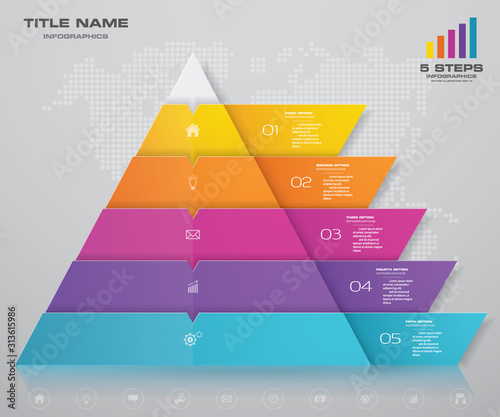 5 steps pyramid with free space for text on each level. infographics, presentations or advertising. EPS10.	