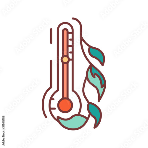 Comfortable air temperature color line icon. The most acceptable temperature for plant growth. Pictogram for web page, mobile app, promo. UI UX GUI design element. Editable stroke.