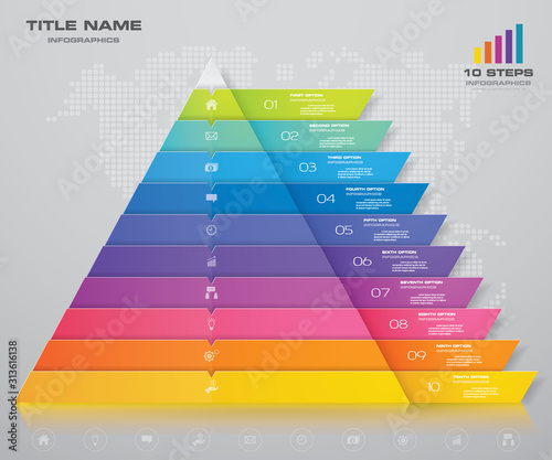 10 steps pyramid with free space for text on each level. infographics, presentations or advertising. EPS10. 
