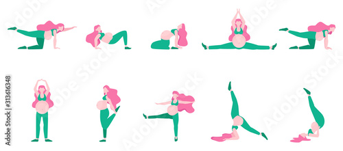 Exercise for pregnant woman set. Sport during pregnancy.