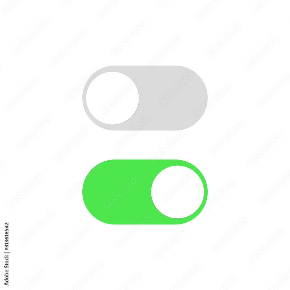 On and Off Blank Toggle Switch Buttons Modern Devices User Interface Mockup or Template - Green and Grey on White Background - Vector Gradient Graphic Design On and Off Blank Toggle Switch Buttons Modern Devices User Interface Mockup or Template - Green and Grey on White Background - Vector Gradient Graphic Design