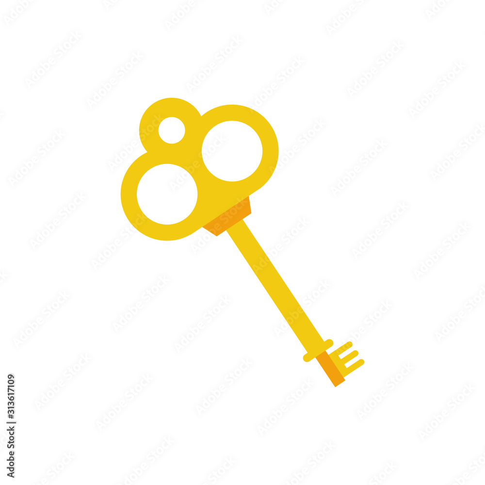 retro golden key fairytale object isolated icon retro golden key fairytale object isolated icon