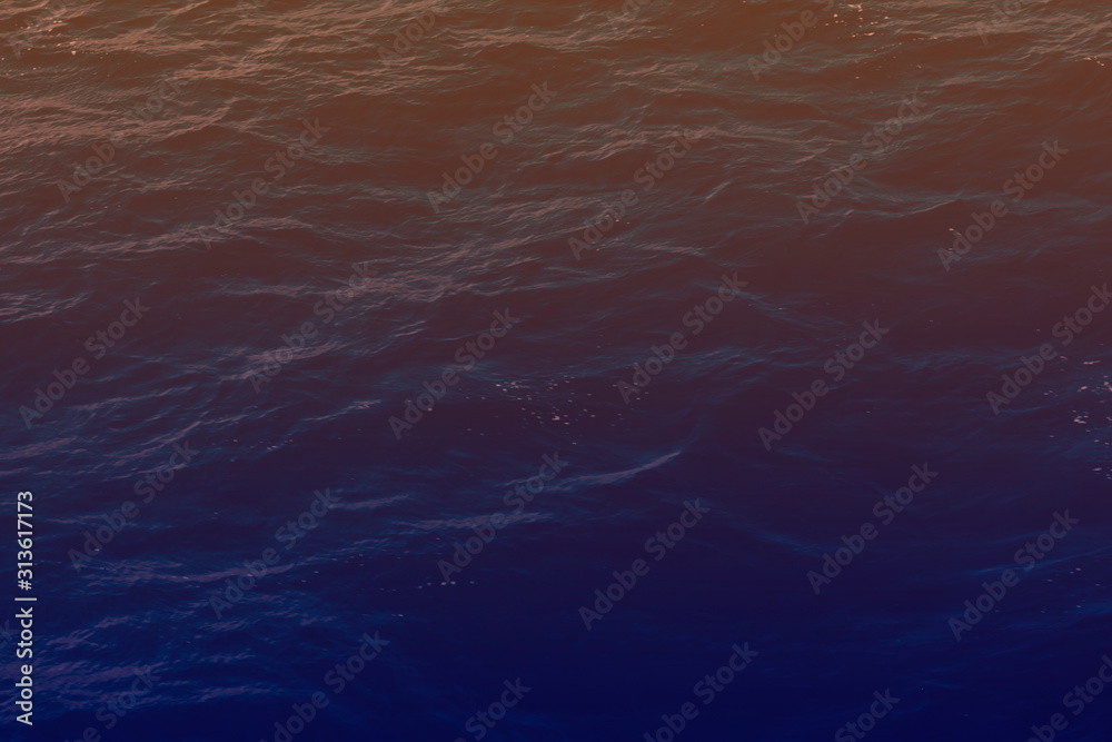Creative layout made of Mediterranean sea surface with gradient orange and blue colors. Copy space aquatic background