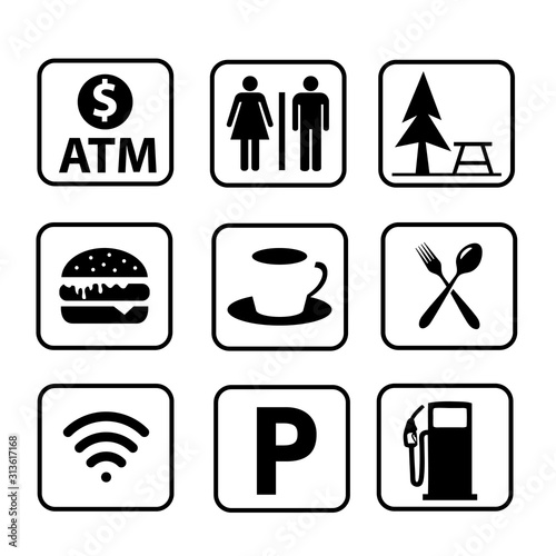 rest area sign vector illustration Set of symbols for urban areas  Professional icon set in flat color style