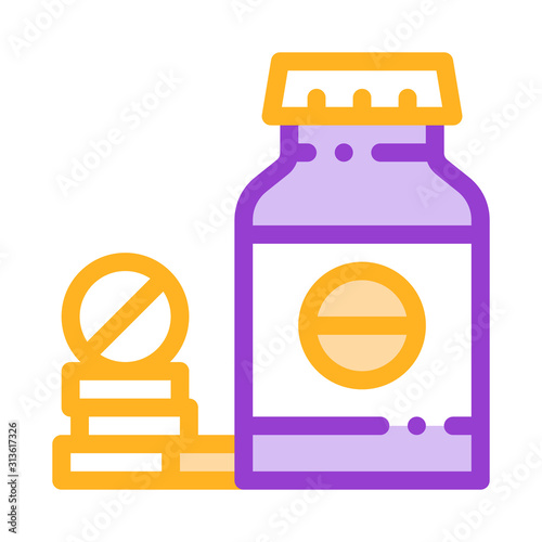 Bio Supplements Drugs Bottle Vector Thin Line Icon. Sportsman Plastic Container With Healthy Balancer Drugs Linear Pictogram. Dietary Protein Ingredient, Bar Bodybuilding Illustration