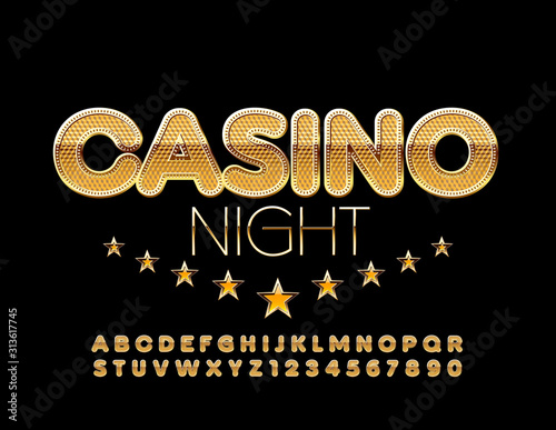 Vector luxury Sign Casino Night. Chic stylish Font. Unique Golden Alphabet Letters and Numbers. 