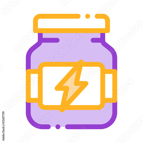 Energy Sport Supplements Vector Thin Line Icon. Sportsman Plastic Container With Energy Healthy Balancer Linear Pictogram. Dietary Protein Ingredient, Bar Bodybuilding Illustration