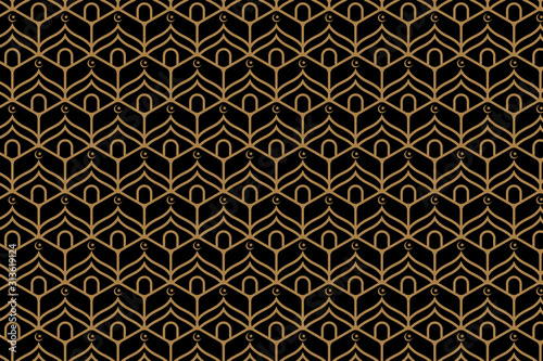 Hexagon mosque arabic pattern background. Islamic ornament vector. Geometric 2d shape. Texture mosque arabian traditional motif. gold pattern in back background.