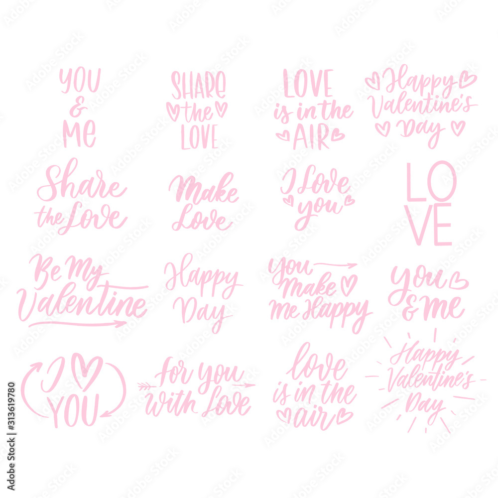 © ku4erashka - Valentines Day set of  lettering inscriptions. Love card.