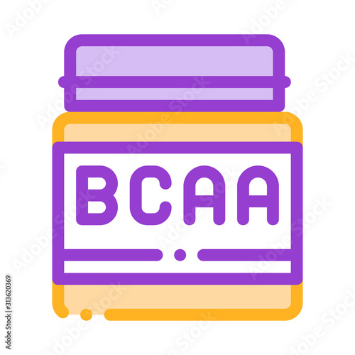 Dcaa Bottle Sport Nutrition Vector Thin Line Icon. Bio Balancers Muscle Sportsman Nutrition Plastic Package Linear Pictogram. Dietary Protein Ingredient, Bar Bodybuilding Illustration