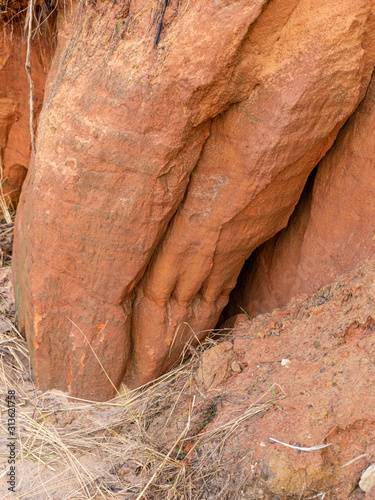 landscape with sandstone cliff fragments on blurred background