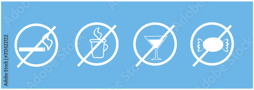 vector illustrated pictogram related to teeth whitening - cigarette, coffee, wine, sweets, candy