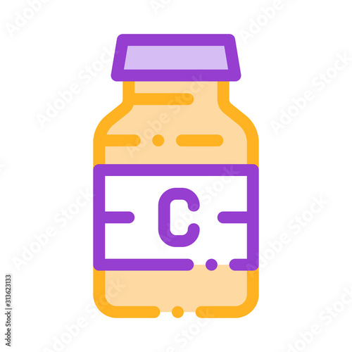Bottle Vitamin Nutrition Vector Thin Line Icon. Package Bio Balancers Health Vitamin Sportsman Linear Pictogram. Dietary Protein Ingredient, Iso, Bar Bodybuilding Illustration