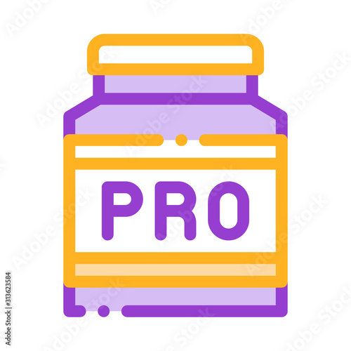 Bottle Pro Sport Nutrition Vector Thin Line Icon. Bio Balancers Health Vitamin Sport Nutrition Linear Pictogram. Dietary Protein Ingredient, Iso, Bar Bodybuilding Illustration