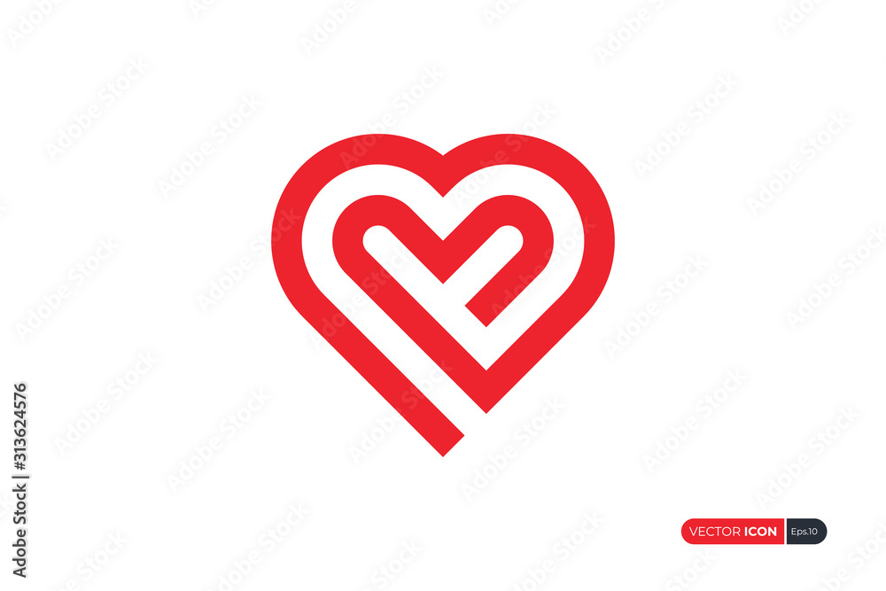 Heart Icon Symbol of Love Flat Line Vector Illustration