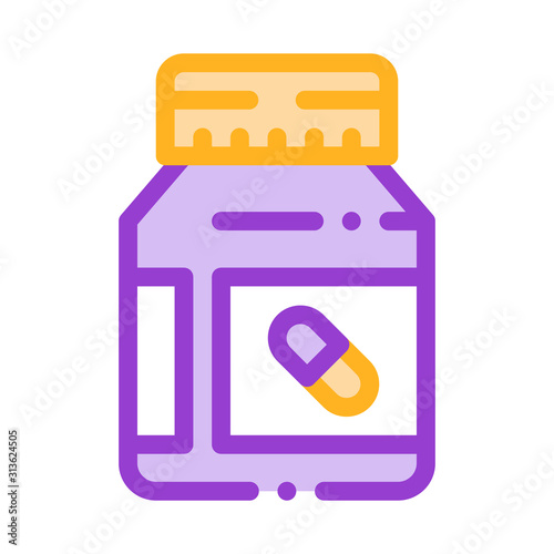Vitamin Pills Container Vector Thin Line Icon. Pills Package Creatine Powder Sport Nutrition for Sportsman Linear Pictogram. Dietary Ingredient, Bar for Bodybuilding Illustration
