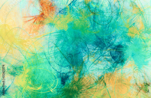 Colorful summer background  Variety paint mix in yellow and cyan colors pattern Abstract artistic painting illustration