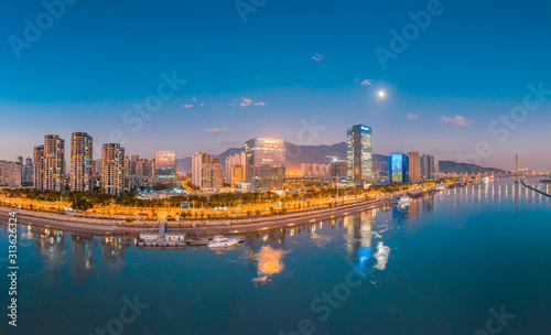 Urban night view of CBD of strait financial street and CBD of jiangnan district  fuzhou city  fujian province  China