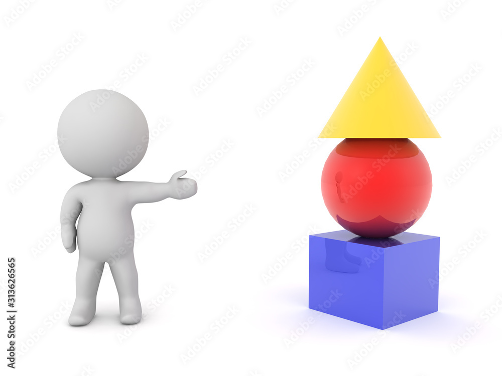 3D Character showing colorful geometric shapes 3D Character showing colorful geometric shapes