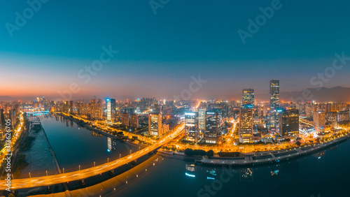 Urban night view of CBD of strait financial street and CBD of jiangnan district, fuzhou city, fujian province, China © Weiming