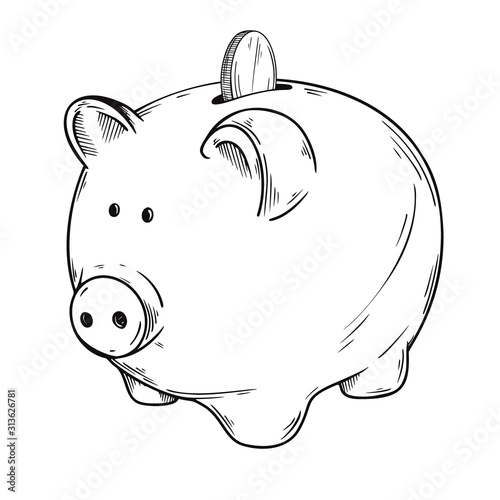 Sketch piggy banks isolated on a white background. Vector