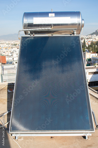 Athens  Greece - November 30 2019  Solar power battery cell of rooftops of the buildings in Athens