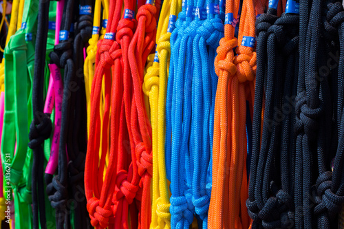New bright color nylon rope for sale at cattle market tamilnadu, india.