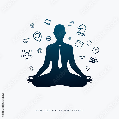 a businessman is doing meditation. Isolated Vector Illustration.