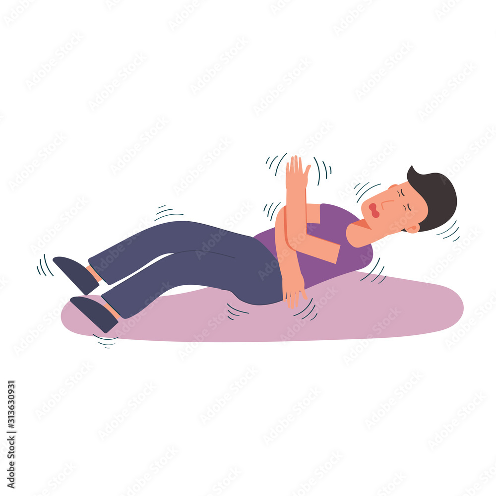 concept of man shaking by epilepsy symptom, seizure, disease, character
