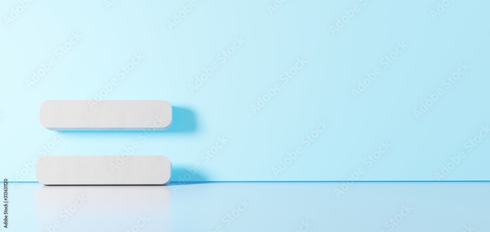 3D rendering of white symbol of equals icon leaning on color wall with floor reflection with empty space on right side 3D rendering of white symbol of equals icon leaning on color wall with floor reflection with empty space on right side